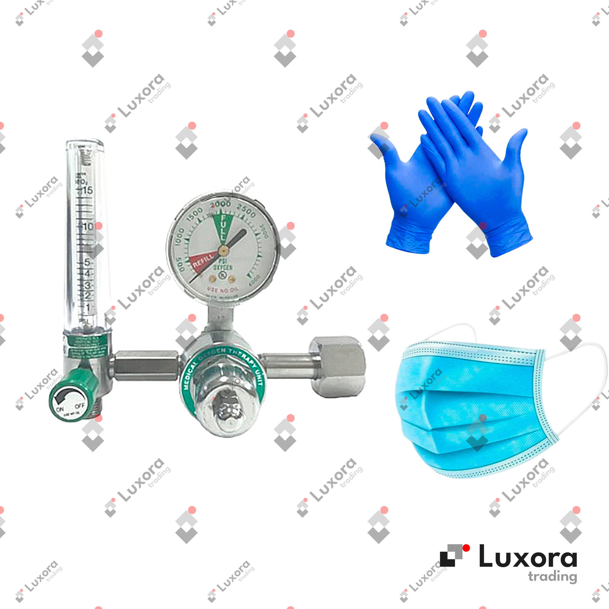 Imagen de Regulador de Oxígeno + Guantes y Mascarillas | Control preciso y protección médica profesional